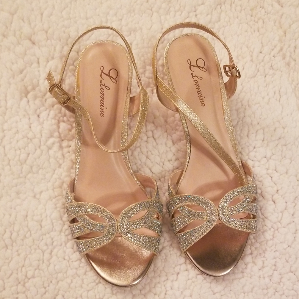 Glitter gold silver open toe heel sandal